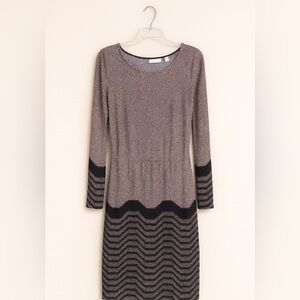 New York & Company Stretch Dress Size Medium | Brown Black Patterned Workwear